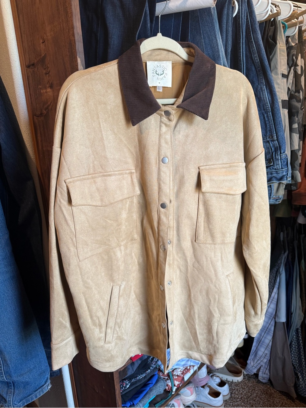Women’s oversized Tan Suede Button Up Jacket